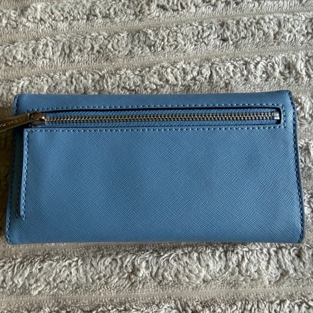 Michael Kors Blue Saffiano Leather Trifold Wallet‎ Silver Hardware